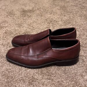 Ecco Leather Oxford Dress Shoes Mens 12 45 Brown Leather Slip On
